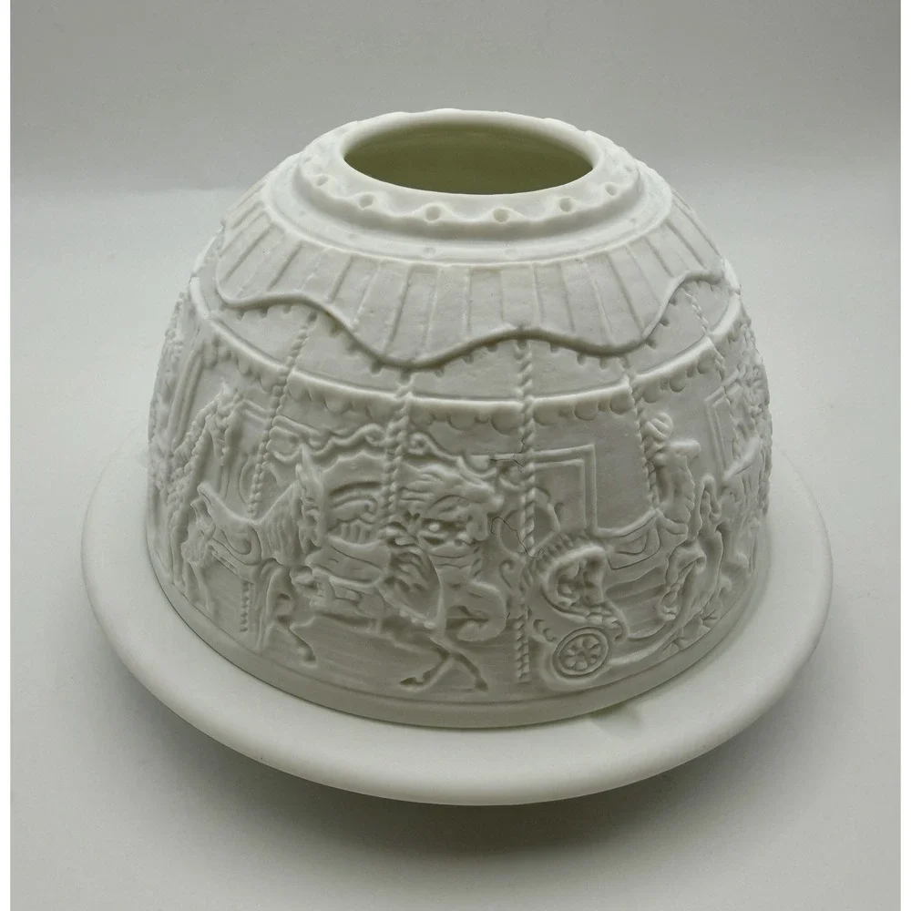 Bernardaud Limoges Porcelain Lithophane Votive Candle Holder Carousel Animals